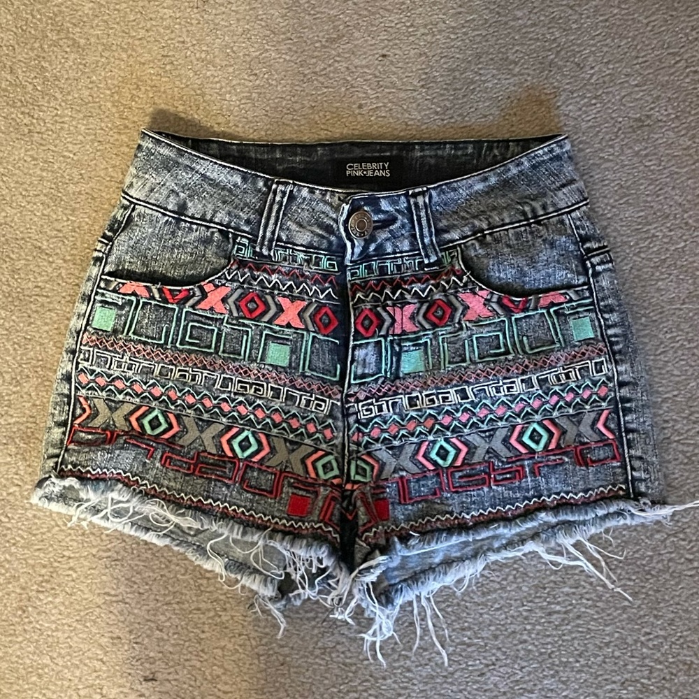 geometric embroidered shorts